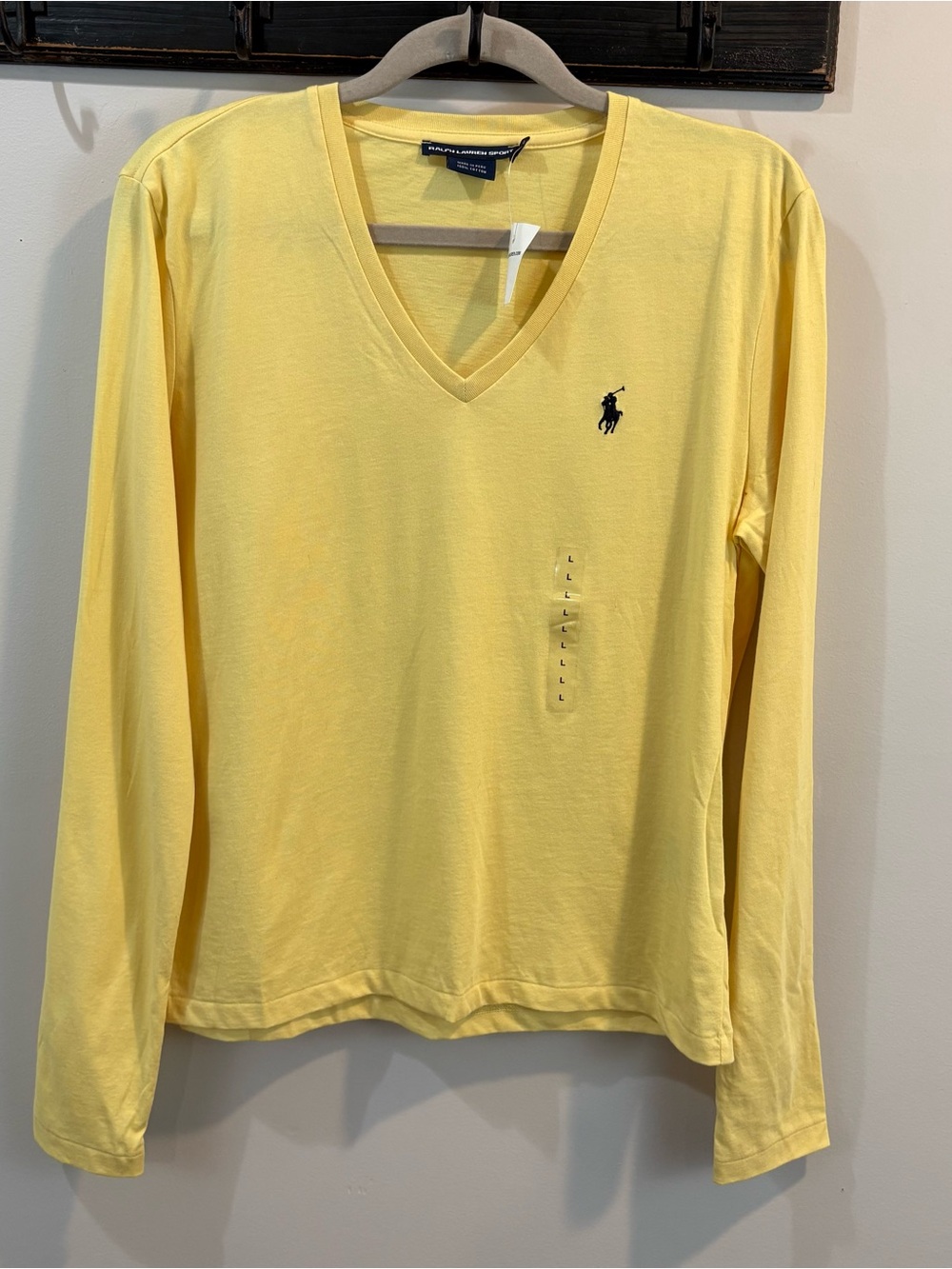 NWT Ralph Lauren Sport Preppy Yellow V Neck Pullover Cotton Top Size Large